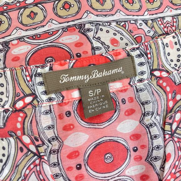 TOMMY BAHAMA Silk Blend Boho Kaftan Tunic 3/4 Sleeve Pink Geometic Hippie Sz S - Picture 3 of 9